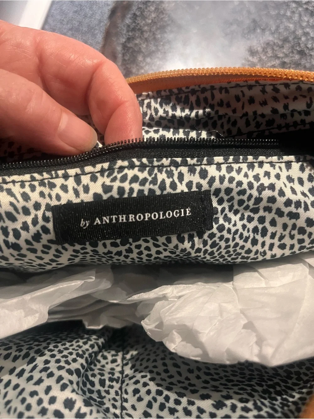 Anthropologie Mustard Leopard-Print  lined Cosmetic Pouch Toiletry Zipper Vegan